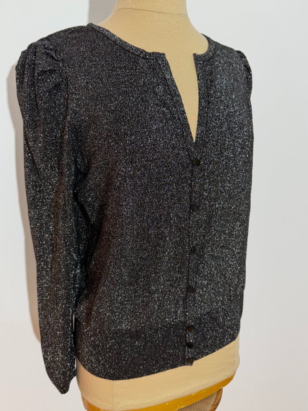 Le Château Vintage Metallic Silver Black Sparkle Knit Cardigan NWT